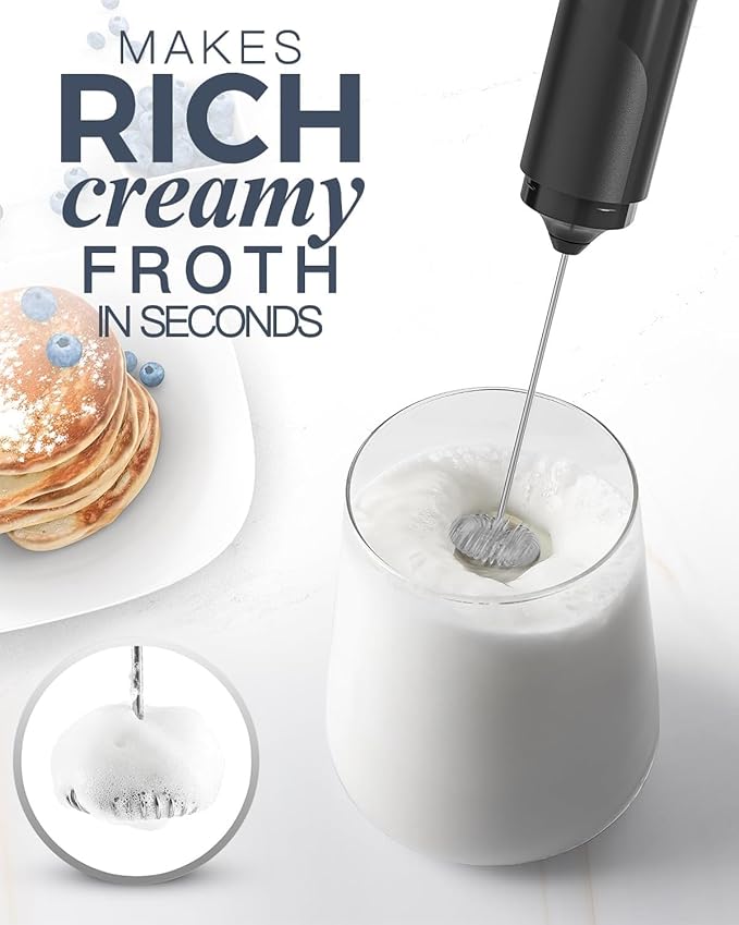 Premium Electric Milk Frother with Storage Cover – Handheld Coffee Foam Maker, Battery Operated, Matte Black – Powerful & Portable Frother for Lattes, Cappuccinos, Hot Chocolate, Matcha & More