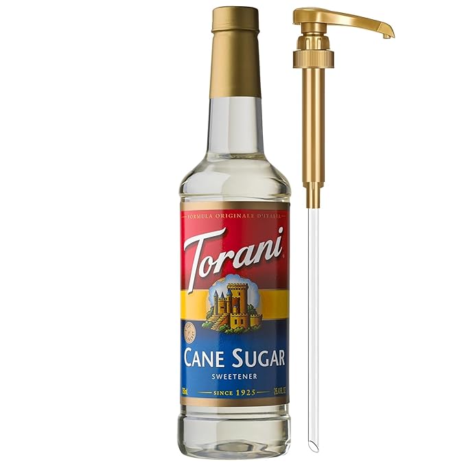 Torani Cane Sugar Sweetener, Simple Syrup for Drinks & Desserts, Pump Included, 25.4 Oz