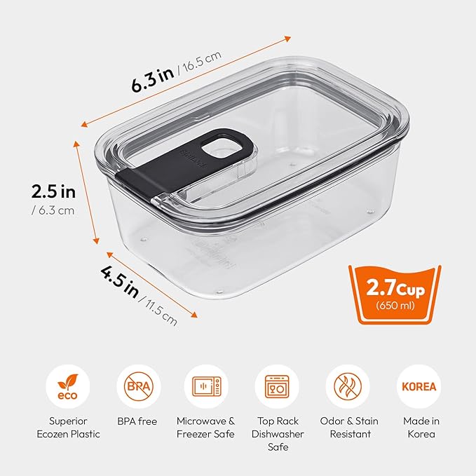 carrotez Clear Food Storage Containers with Easy-Open Lids, 2.7 Cup Ecozen Plastic Small Meal Prep Containers, Airtight, BPA-Free, Stackable, Reusable, Set of 4