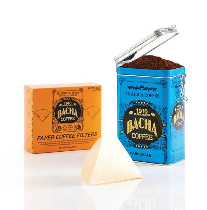 Bacha Coffee | Carnevale Fine Flavoured Coffee, Autograph Collection, 100% Arabica Specialty Coffee, Ground Beans, Medium Roast, 350g & 100% Natural Unbleached Wood Fibre Paper Filters, Small, Bundle