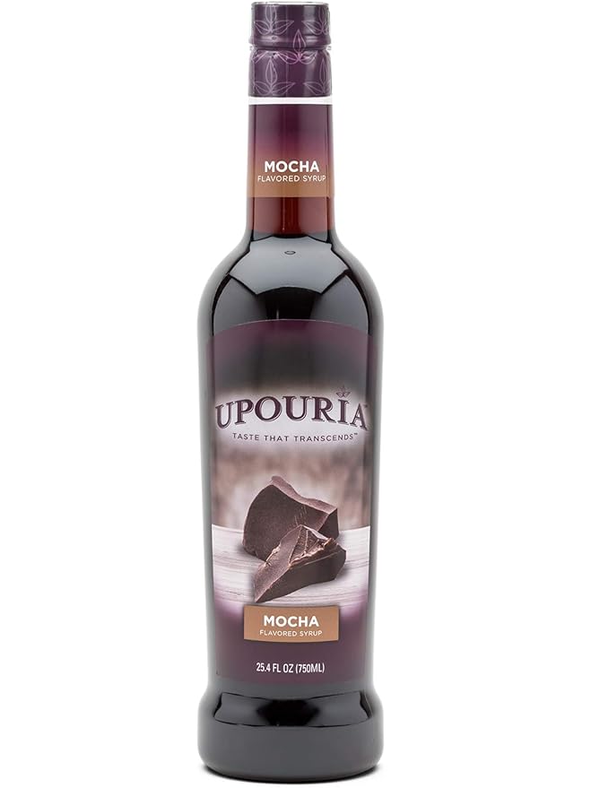 Upouria Caramel & Mocha Coffee Syrup Flavoring, 2 of each Flavor, 100% Vegan, Gluten-Free, Kosher, 750 mL Bottles (Pack of 4) with 2 Coffee Syrup Pumps