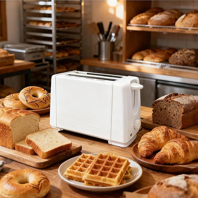 2-Slice Toaster, Bread Toaster with 6 Shade Settings, Removable Tray with Reheat & Cancel Buttons, Easy Clean, Compact for Dorm, RV, Office (White)