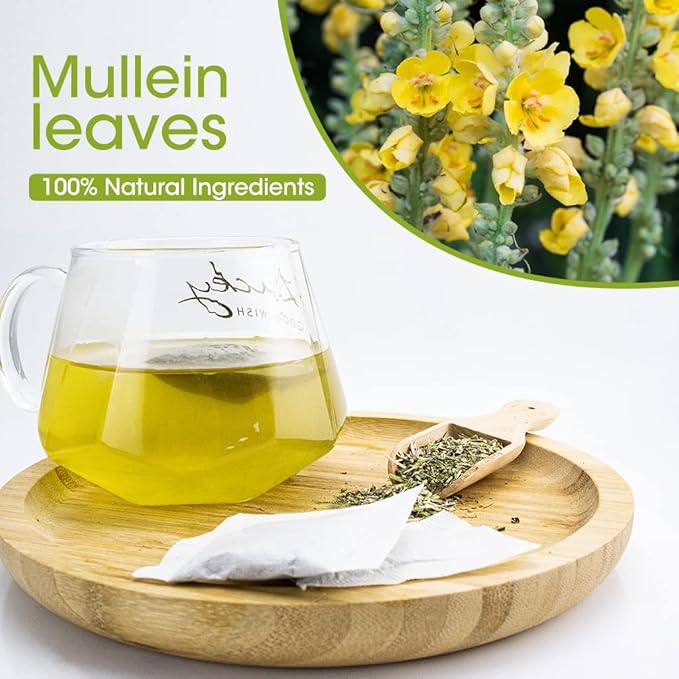 Mullein Leaf Tea, Mullein Tea Bags for Lung Cleanse, Respiratory Support and Mucous Membranes, Herbal Tea Caffeine Free, Non-GMO, 40 Tea Bags