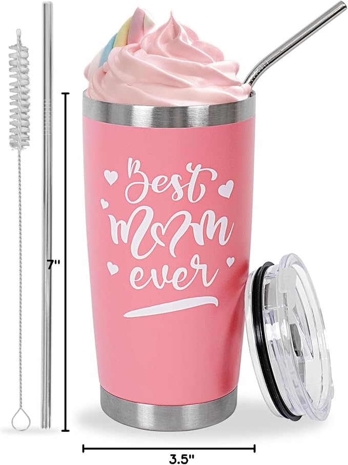Best Mom Ever Gifts from Son Daughter, Happy Birthday Christmas Mothers Day Ideas Gift for Women Inspirational Thank You Present - 20 OZ Travel Coffee Tumbler