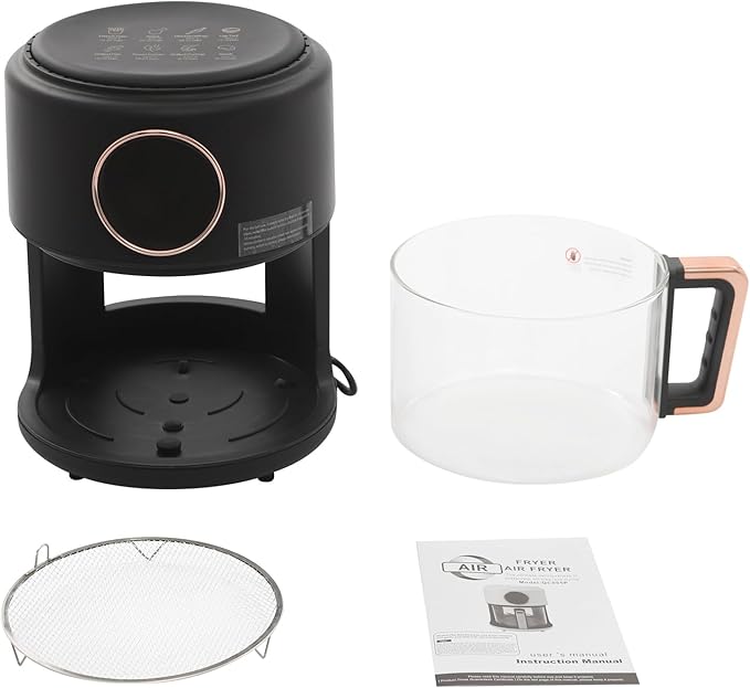 1200W Glass Air Fryer, 360° Viewable Airy Fryer, Small Glass Air Fryer 8 Preset Modes, Transparent Fry Bowl for Best Cooking Results, Cook Shrimp, Steak, Fries, Wings