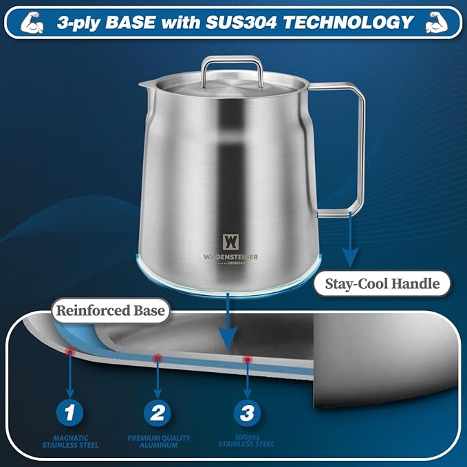Stainless Steel Classic Tea Kettle 2.1 Quarts / 2 Liters, Multi-purpose Cooking Pot, Mini Milk Pan, Butter Warmer, On-the-go Saucepan, Ramen Pot, Stovetop Metal Tea/Coffee Pot (606)