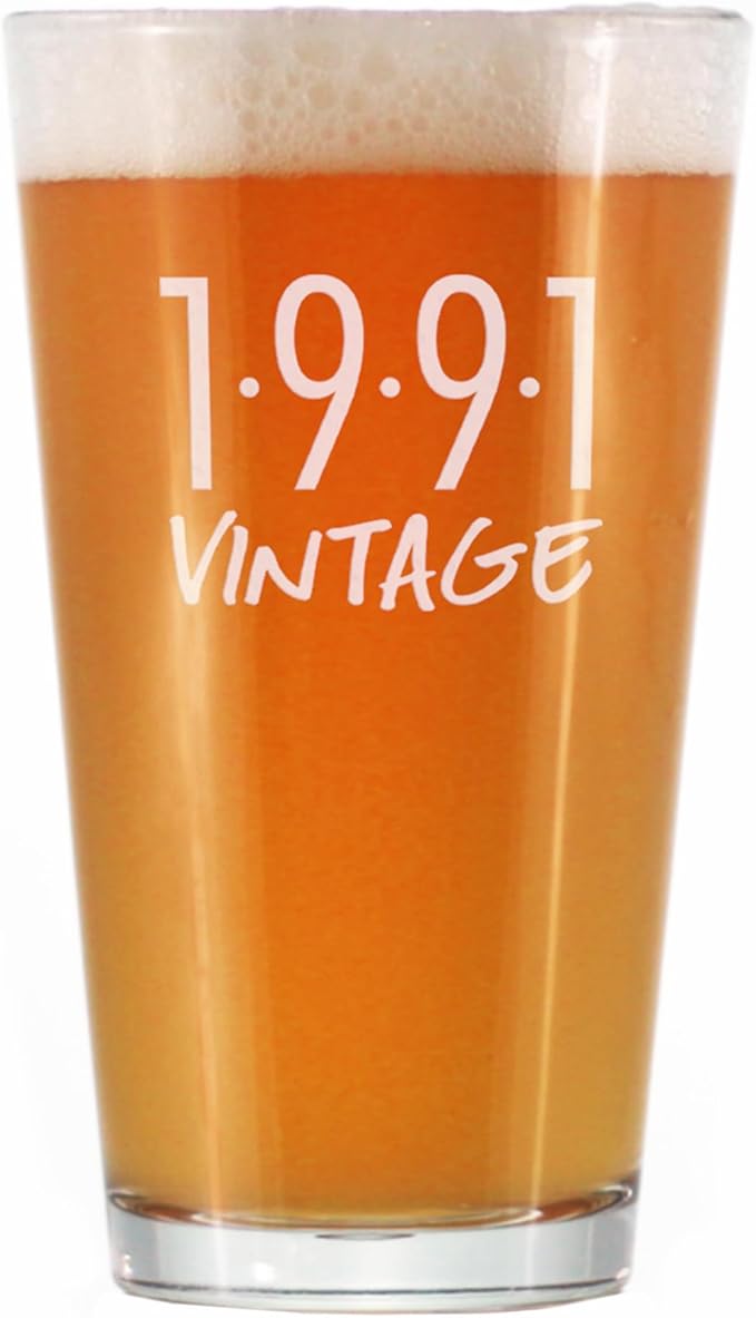 Vintage 1991 Pint Glass for Beer - 34th Birthday Gifts for Men or Women Turning 34 - Fun Bday Party Decor - 16 oz