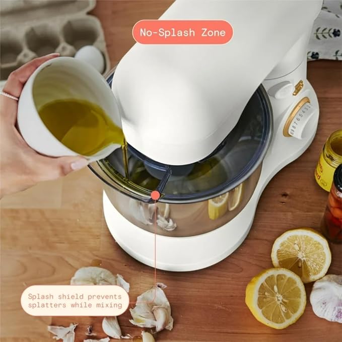 Beautiful 3.5QT 300W Stand Mixer with 12 Speeds, Tilt-Head, Splash Guard & Dishwasher-Safe Accessories, Soft Matte Finish Mixes Up to 5 Dozen Cookies, White Icing