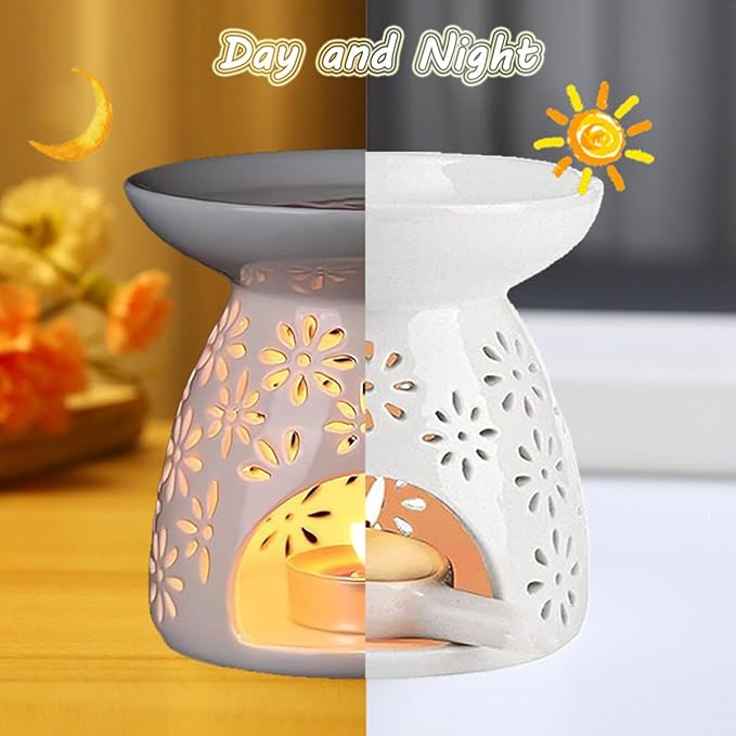 HwaGui - Ceramic Tea Light Holder & Wax Warmer, Aromatherapy Essential Oil Burner, Great Decoration for Living Room, Balcony, Patio, Porch and Garden
