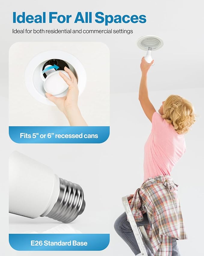 Sunco 96 Pack BR30 Light Bulb LED Recessed Can Light Bulbs, Indoor Flood Lights 850 LM, 11W (65W Equivalent), 5500K Daylight Glow, Dimmable, E26 Base, for Home, Kitchen, Bedroom UL.