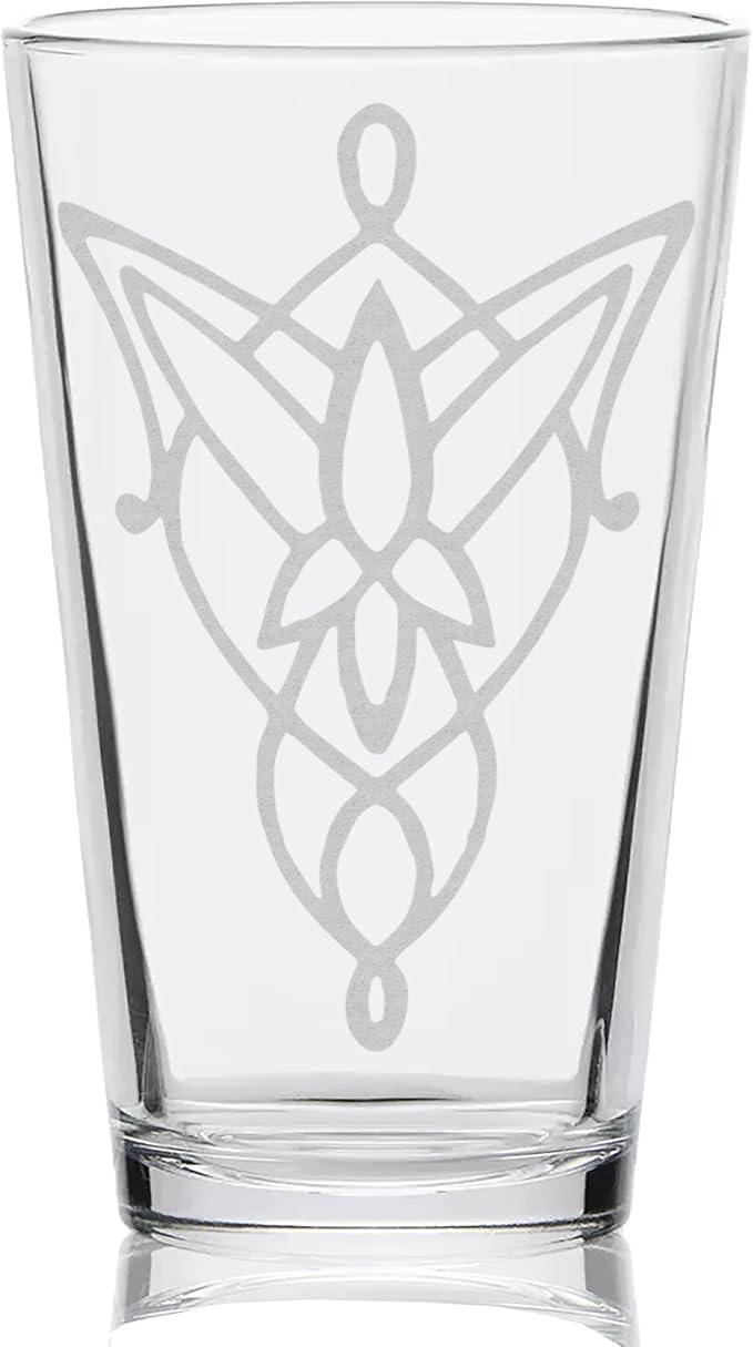 ARWEN EVENSTAR PENDANT Engraved 16oz Pint Glass | Inspired by Tolkien Power Ring and Middle Earth | Great Christmas Gift Idea | Unique Elvish Fantasy Wizard Fantasy Decor!