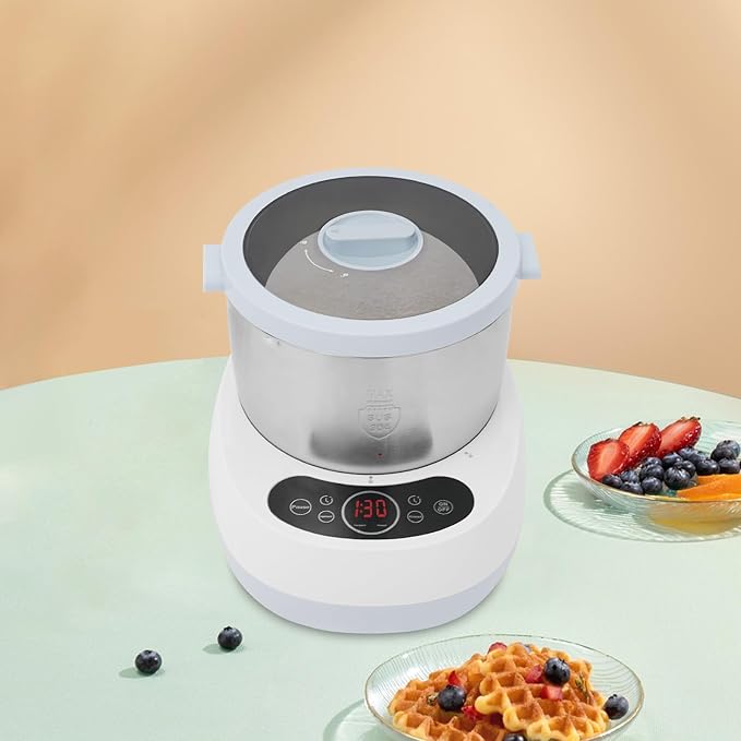 Electric Dough Maker with Ferment Function - Stainless Steel Dough Mixer for Pizza, Bread, Noodles & Dumplings - Stylish Blue and White Design