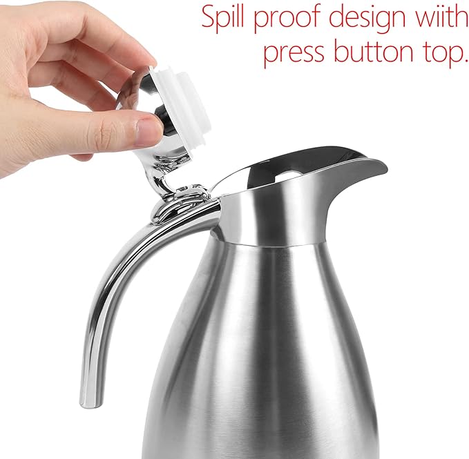 34 oz Food-grade Stainless Steel Thermal Carafe/Double Walled Vacuum Insulated Coffee Pot with Press Button Top, 12+ Hrs Heat&Cold Retention for Coffee,Tea,Beverage etc (1.0L)