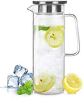 Glass Pitcher with Lid, 34 Oz Heat Resistant Glass Water Carafe with Handle for Fridge, Small Pitcher for Iced Tea, Milk, Hot and Cold Beverage, Glass Juice Jug 1000ML/34oz 1l