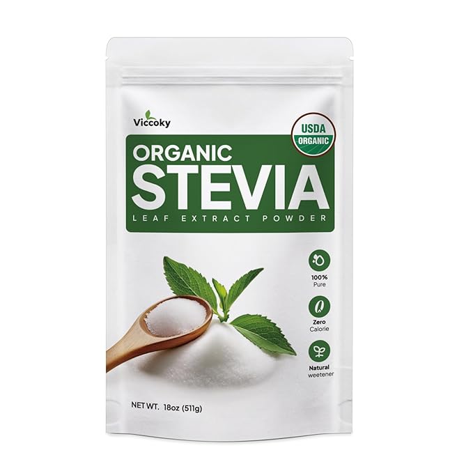 Viccoky Organic Stevia Powder, Pure Stevia Extract, Sugar-Free & 0 Calories, No Additives, Sugar Substitute, Natural Sweetener, 18oz (511g)
