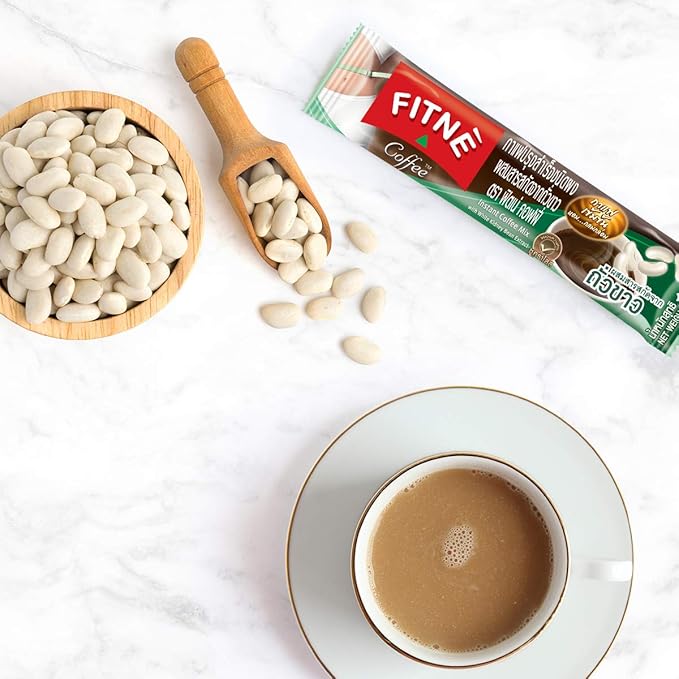 FITNE Instant 3 In 1 Coffee Packets Mix With White Kidney Bean Extract L-Lysine Vitamin B1 B2 B6 Smooth Blend No Sugar Sucralose Sweetener, 10 Sachets