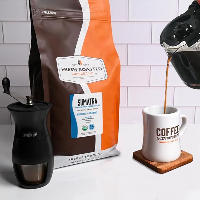 Fresh Roasted Coffee, Organic Sumatra Water-Processed Decaf | 100% Single Origin, USDA Organic, Kosher | Medium Roast 5 lb (80 oz) Whole Bean
