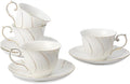 tea cups and saucers ceramic coffee mug 6oz for Coffee, Latte, Cafe Mocha and Tea-Set of 4, White