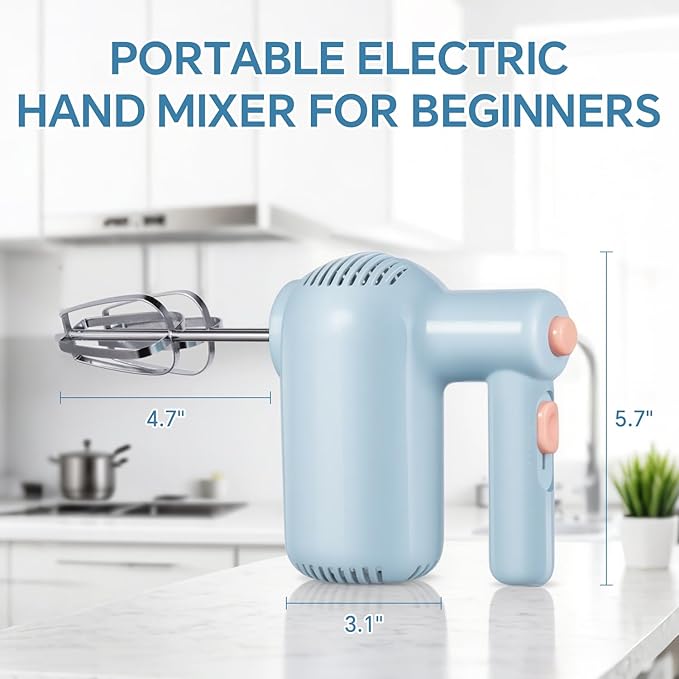 Hand Mixer Electric, 5-Speed Kitchen Mixer Handheld Mixer with Turbo Ultra Power, 4 Stainless Steel Accessories for Whipping Mixing Cake Egg Cream, Small Blue Baking Mixers, Christmas Gifts for Women