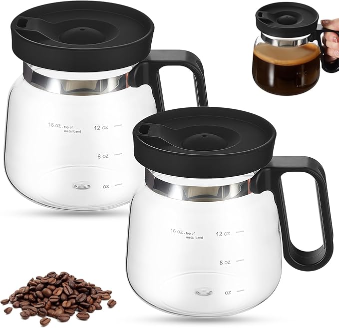 16 Oz Coffee Pot Mug,Mini Coffee Pot Cup,with Spill Proof Lid Heatproof Glass Mug Large Capacity ideal Gift for Coffee Lovers (2Pcs)