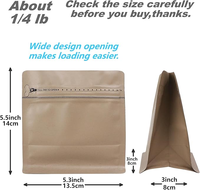 60 Pack High Barrier Stand-Up Coffee Bean Bags with Vented Valve Matte Metallic Heat-Sealable & Resealable Solid Color Pouches (Square,5.3 * 5.5 inch,1/4 lb,Light Brown)