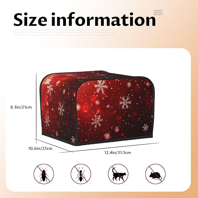 Toaster Cover 4 Slice Red Christmas Snowflake Xmas Glitter Kitchen Small Appliance Covers with Pockets Dust and Fingerprint Protection