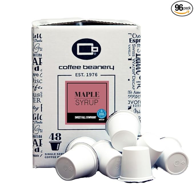 Maple Syrup Decaf Coffee Pods by Coffee Beanery | 96ct Bulk Flavored Decaf Coffee Pods Medium Roast Coffee