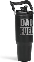 SANDJEST Dad Fuel Stainless Steel Insulated 30oz Tumbler with Carry Handle & Flip Straw Lid for Dad on Fathers Day, Birthday or Christmas