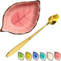 Coffee Spoon and Rest for Coffee Bar Accessories, Leaf Small Spoon Rest for Coffee Station, Tea Spoon Rest Tea Spoon Holder Teaspoon Rest, 1 PC (Ice Cracks Pink with Gold Rose Spoon)