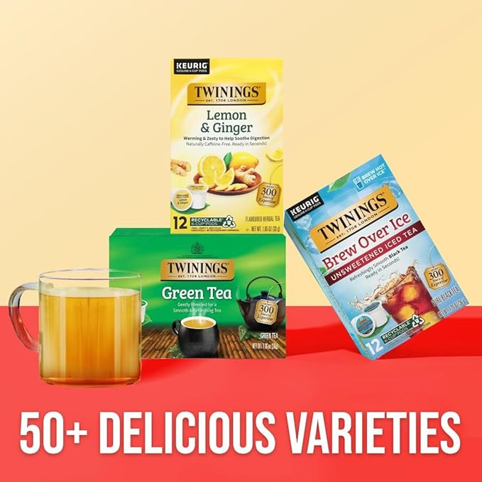 Twinings Green Tea 72 K-Cup Pods for Keurig, 12 Count (Pack of 6), Smooth Flavour, Enticing Aroma, Caffeinated, Enjoy Hot or Iced