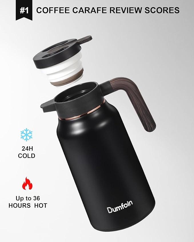Carafes for Hot Liquids 70 oz - 36 Hour Stainless Steel Thermal Coffee Carafe-Insulated Coffee Carafes For Keeping Hot/Cold Coffee, Tea, Water, Drink Dispenser for Parties(Black)