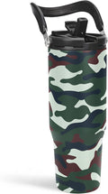 SANDJEST Camo Tumbler with Handle 30oz - Camouflage Tumblers Stainless Steel Insulated Flip Straw Coffee Travel Cup, Gifts for Men Veteran Hunting Lover Sport Outdoor Workout