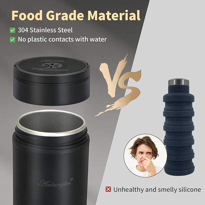 Travel Electric Tea Kettle, 450ML Small Water Boiler Kettle Electric with 4 Temp Settings, Auto Shut-Off & Boil Dry Protection, 304 Stainless Steel Portable Bottle Warmer for Travel, Black