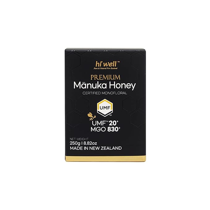 Hi Well Premium New Zealand 100% Manuka Honey | Monofloral Pure Raw Honey | UMF 20+, MGO 830+ Certified | 8.82Oz(250g)