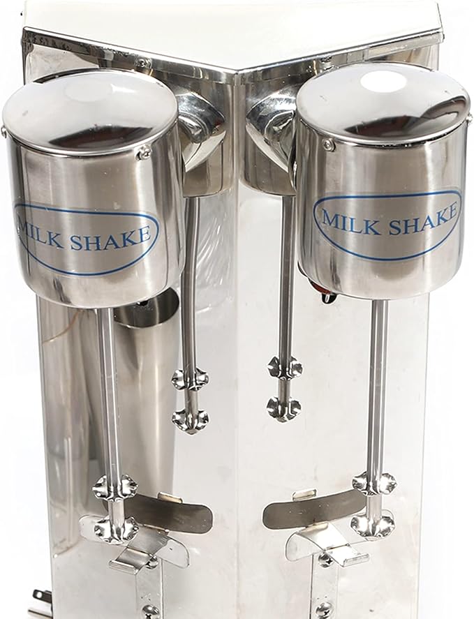 Electric Milk shaker 18000RMP Double Head Stand Mixer 180W 110V Commercial Stainless Steel Drink Mixer Machine 650ml Smoothie Malt Blender w/2Pcs PP Cup (Double Head)