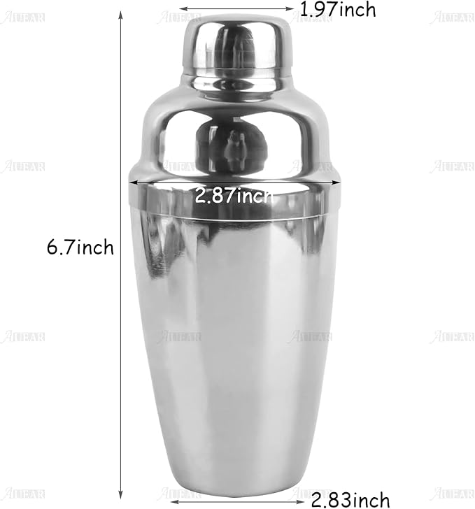 AUEAR, 12 oz/350ml Stainless Steel Cocktail Shaker Bottle Martini Drink with Built-in Strainer for Home Bar