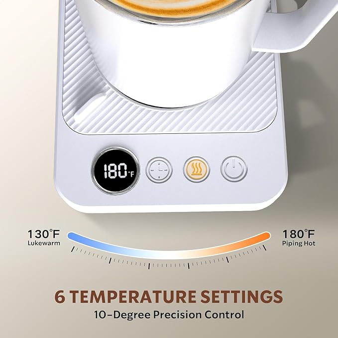 Coffee Mug Warmer - 36W Mug Warmer for Desk with Temperature Display, 1-12H Timer & 6 Temperature Settings, Fast Heating, Auto Shut Off, Smart Coffee Cup Warmer for Beverage, Coffee, Tea, Milk (White)