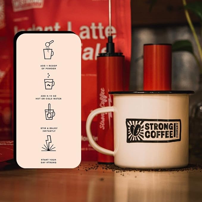 Strong Coffee Co. Instant Vanilla Latte Travel Pack | Organic Coffee with 15g Collagen Protein | Lion’s Mane & L-Theanine | Nootropic Instant Coffee | 7 Servings