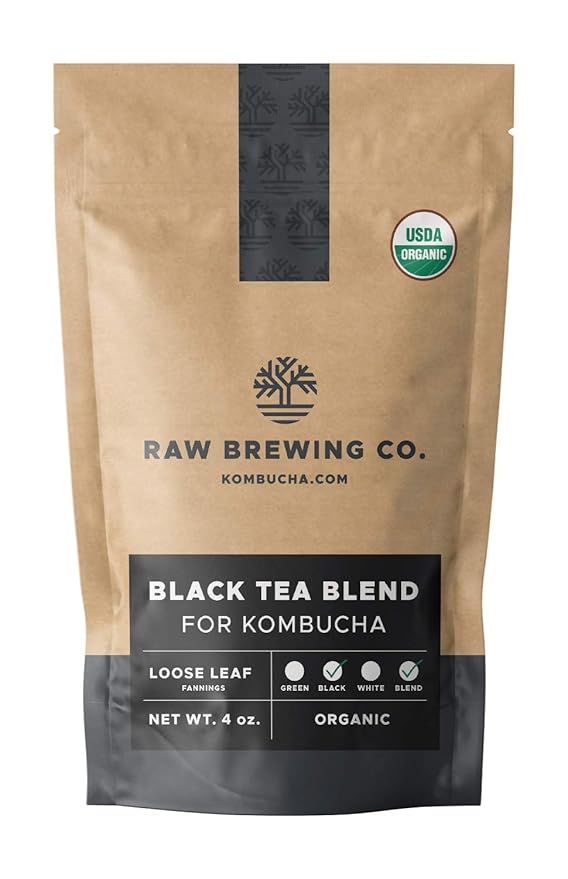 Kombucha.com Certified Organic Loose Leaf Tea - Kombucha Brewing Blends (Black Tea Blend, 8 Ounce, W/ 50 XL FILTER BAGS)