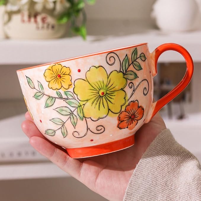 Delove Ceramic Coffee Mugs,Set of 2, 17 oz Large Porcelain Cups for Tea, Milk, Cereal, Cappuccino,Latte, Office and Home Use,Dishwasher and Microwave Safe (2 PACK-3)