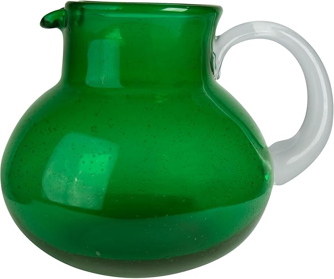 Artland Iris 90 Oz Handblown Glass Pitcher - Bubble Shape, Lead-Free - Versatile Drink Dispenser for Water, Juice, Cocktails - Enhanced Kitchen Decor, Dishwasher Safe (Green)