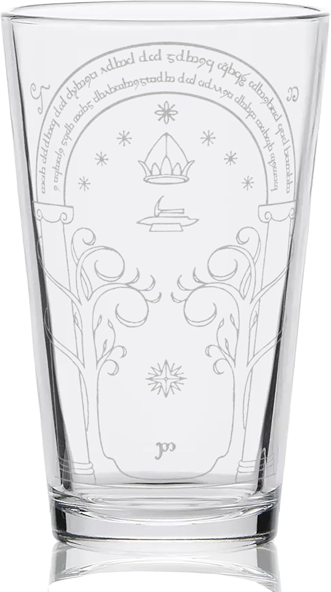 GATE OF MORIA Engraved 16oz Pint Glass | Inspired by Tolkien Power Ring and Middle Earth | Great Christmas Gift Idea | Unique Elvish Fantasy Wizard Fantasy Decor!