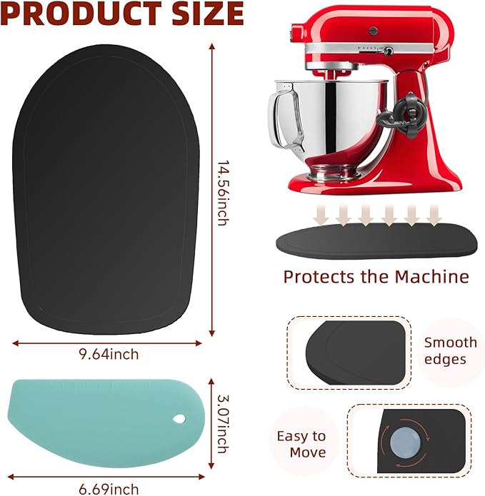 Compatible with Kitchen Aid Mixer Slider for 4.5-5 QT Stand Mixer, Kitchen Aid Sliders for Countertop, Mixer Slider Mat for Kitchen Aid Stand Mixer, W/ 2×Cord Holder, 1×Silicone Scraper (Black)