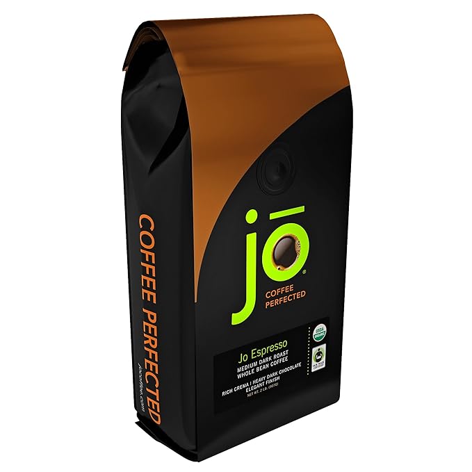 JO ESPRESSO: 2 lb, Organic Whole Espresso Beans, USDA Certified Organic, Gluten Free, NON-GMO, Fair Trade Certified, Perfect Rich Thick Crema, Medium/Dark Roast Whole Bean Coffee by Jo Coffee®