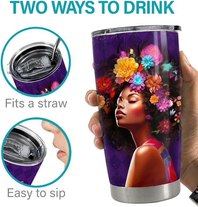 SANDJEST Inspirational Gifts for Women Black Woman Inspiration Tumbler 20oz Stainless Steel Insulated Coffee Travel Cup Mug Motivational Gift for Women Birthday Christmas