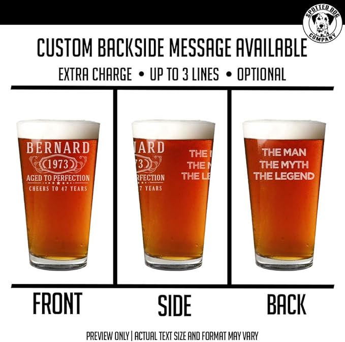 Personalized Etched 16oz Pint Beer Glass - Custom Engraved Gifts for Men Women, Brother Mom Dad, Customized Name Drinking Cup, Happy 40th Birthday, Turning Years Old for Him Her, Bday Party, Bernard