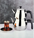 Karaca Kayra Teapot Set, Stainless Steel, Tea Pot 33 oz, Kettle 59 oz, Black Silver, Suitable for Induction, Tea Maker, Kettle, Turkish Tea Kettle