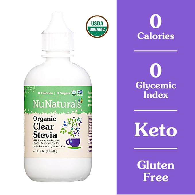NuNaturals Organic Clear Extract Stevia, Plant-Based Sweetener, Plastic Bottle, 4 oz