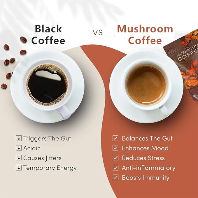 Mushroom Coffee With Lion's Mane, Reishi, Cordyceps, Shiitake, King Trumpet & Turkey Tail Everyday Dose (60 Servings) Premium Instant Coffee for Better Focus, Energy（12.7 Ounce Pack of 360g）