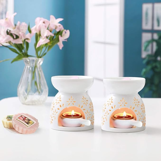 HwaGui - Ceramic Tea Light Holder & Wax Warmer, Aromatherapy Essential Oil Burner, Great Decoration for Living Room, Balcony, Patio, Porch and Garden